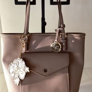 Michael Kors Beige Tote with Gold Accents